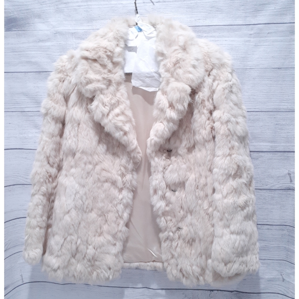 Vintage Elegant Cream Faux Fur Blazer